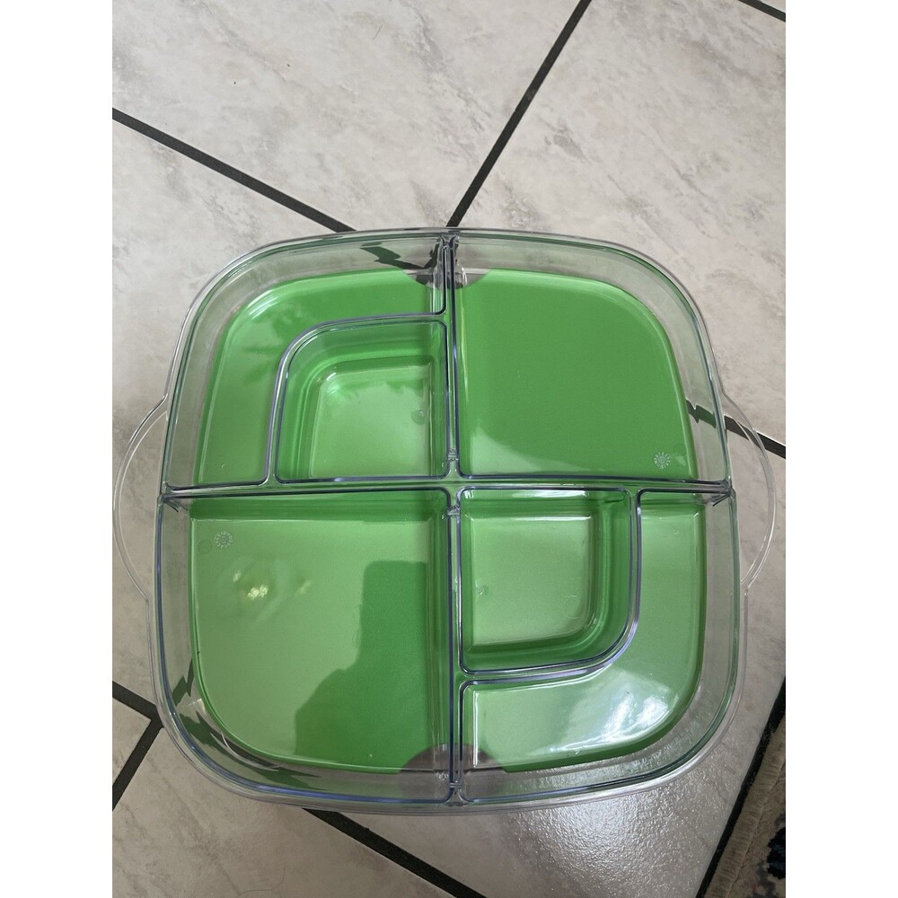 Pampered Chef Large Square Cool & Serve Green Tray w Carry Bag #2292 - Picture 7 of 13